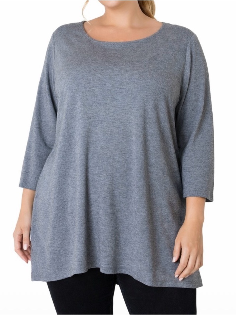 J. Jill Ponte Knit tunic dress top blouse 3/4 sleeve gray sheath SZ L stretch